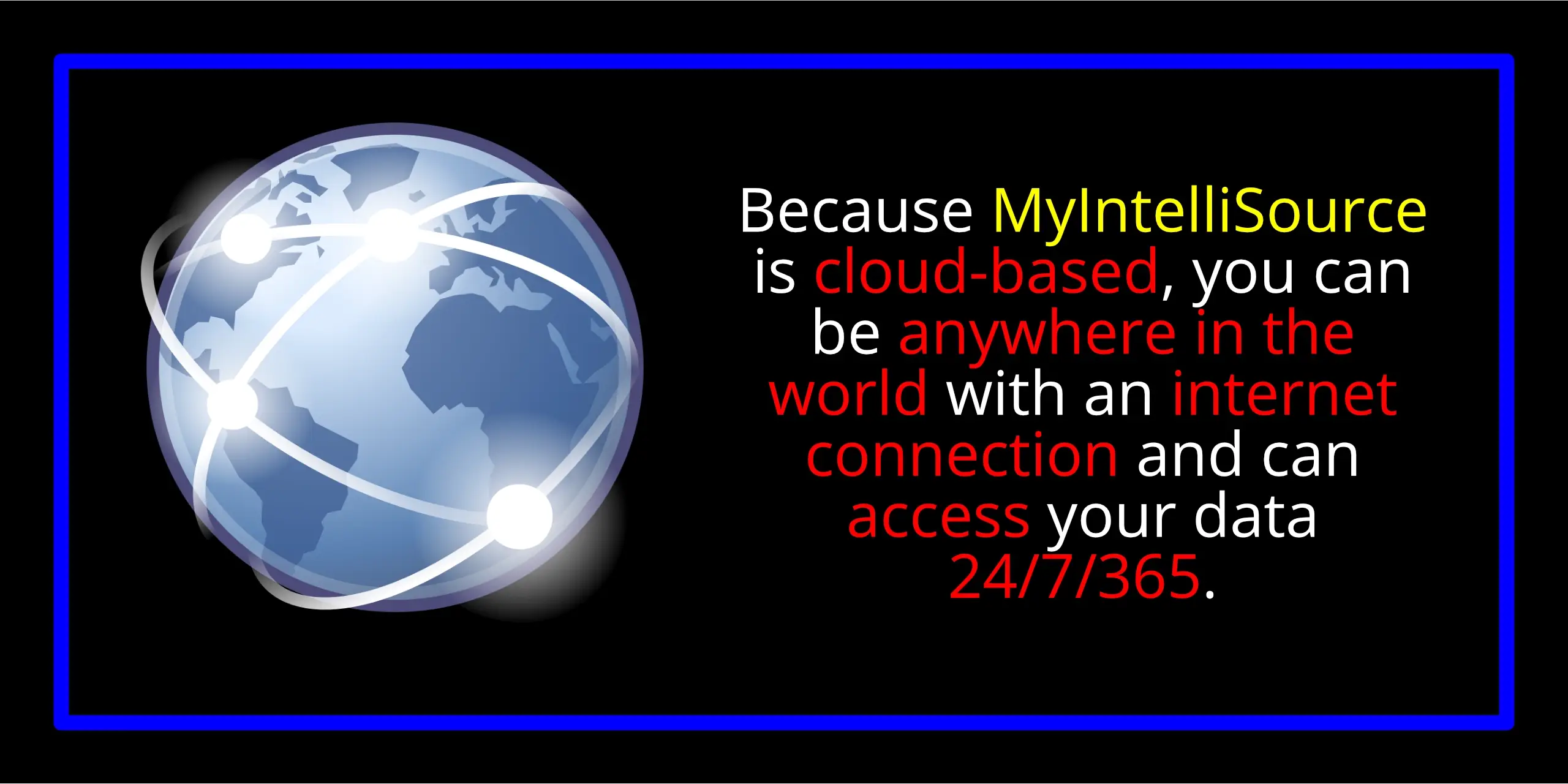 Because MyIntelliSource is cloud-based, you can work anywhere in the world with an internet connection at any time.  Register for a FREE ACCOUNT and test drive our applications risk-free by clicking on this image.  Offering solutions in accounting, project, job, and task management, client self-appointment making, employee scheduling and time keeping, and business mileage tracking.