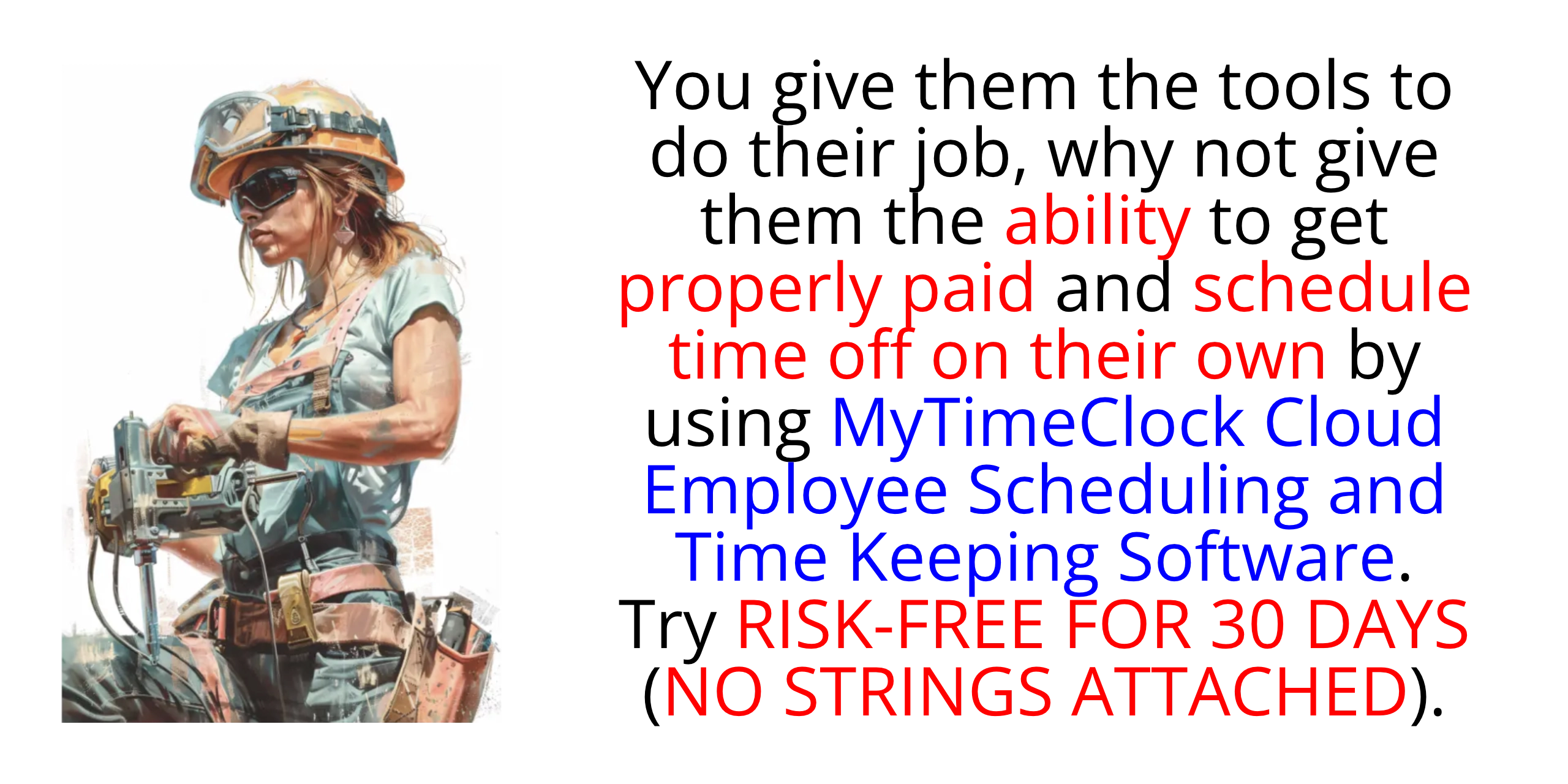 You give them the tools to do their job, so give them the ability to get properly paid and schedule time off by using MyTimeClock Cloud Employee Scheduling And Time Keeping Software.  Try RISK FREE FOR THIRTY (30) DAYS (NO CREDIT CARD REQUIRED; CANCELS AUTOMATICALLY IF YOU DO NOT SUBSCRIBE).